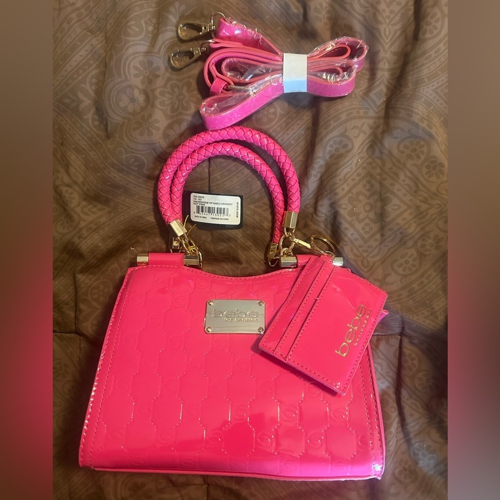Bebe hot Pink cross body with Gold Accents - Picture 1 of 11